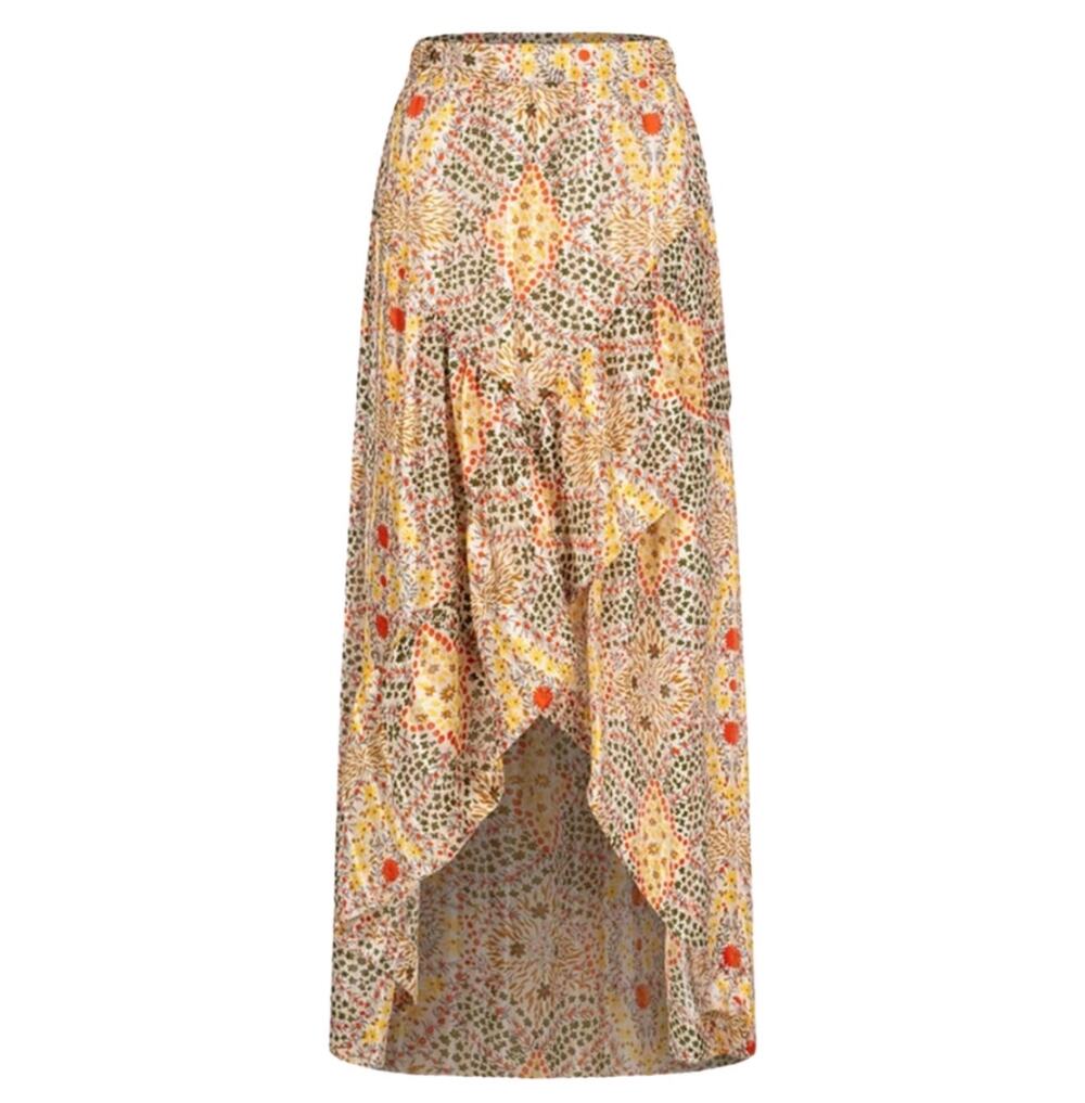 ba&sh Jupe Hall Floral Maxi Skirt M Ruffle Metallic Boho Tiered Asymmetrical
